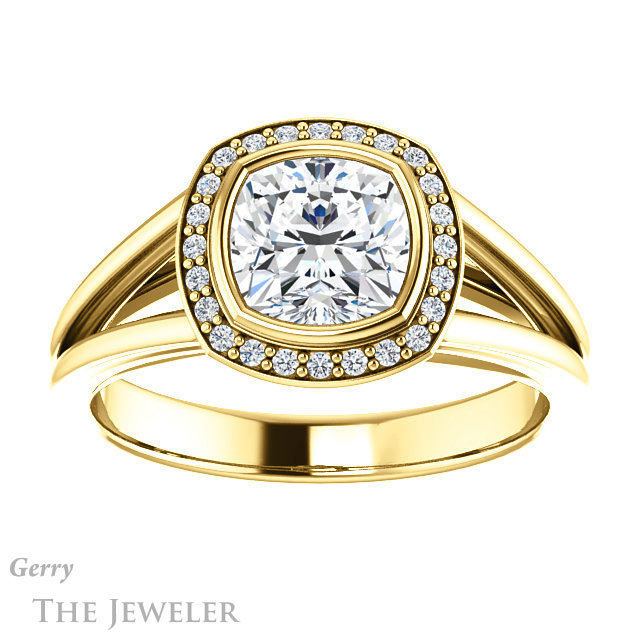Cushion Cut Forever One Moissanite Engagement Ring #GTJ964-cushion-fo-y 1 Cushion Cut Forever One Moissanite Engagement Ring #GTJ964-cushion-fo-y
