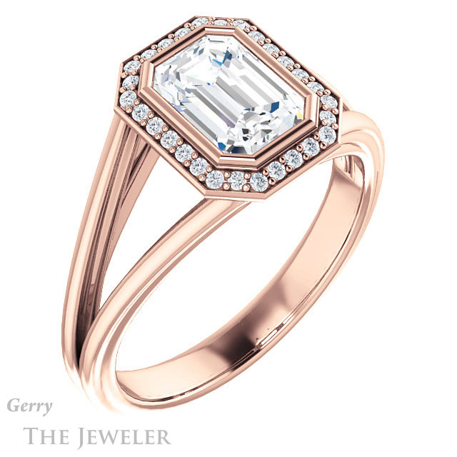 Emerald Cut Forever One Moissanite Engagement Ring #GTJ964-emerald-fb-r 4 Emerald Cut Forever Brilliant Moissanite Engagement Ring #GTJ964-emerald-fb-r