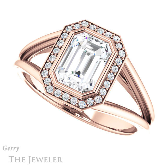 Emerald Cut Forever One Moissanite Engagement Ring #GTJ964-emerald-fb-r 5 Emerald Cut Forever Brilliant Moissanite Engagement Ring #GTJ964-emerald-fb-r