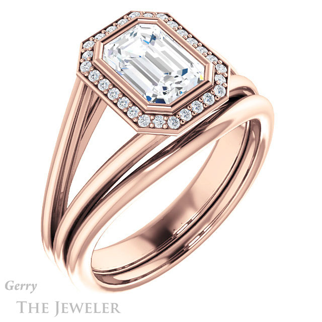 Emerald Cut Forever One Moissanite Engagement Ring #GTJ964-emerald-fb-r 6 Emerald Cut Forever Brilliant Moissanite Engagement Ring #GTJ964-emerald-fb-r