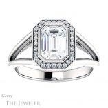 Emerald Cut Forever One Moissanite Engagement Ring #GTJ964-emerald-fb-w 1 Emerald Cut Forever Brilliant Moissanite Engagement Ring #GTJ964-emerald-fb-w
