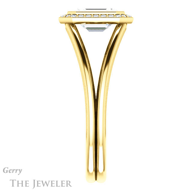 Emerald Cut Forever One Moissanite Engagement Ring #GTJ964-emerald-fb-y 3 Emerald Cut Forever Brilliant Moissanite Engagement Ring #GTJ964-emerald-fb-y
