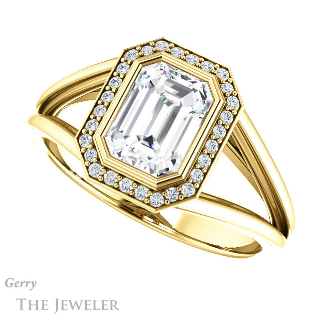 Emerald Cut Forever One Moissanite Engagement Ring #GTJ964-emerald-fb-y 5 Emerald Cut Forever Brilliant Moissanite Engagement Ring #GTJ964-emerald-fb-y