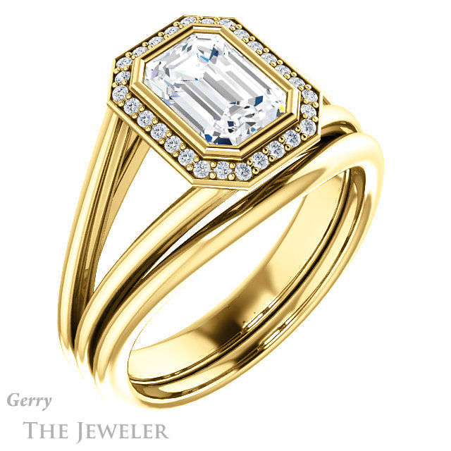 Emerald Cut Forever One Moissanite Engagement Ring #GTJ964-emerald-fb-y 6 Emerald Cut Forever Brilliant Moissanite Engagement Ring #GTJ964-emerald-fb-y