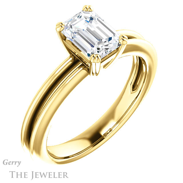Emerald Cut Forever One Moissanite Engagement Ring #GTJ966-emerald-fb-y 4 Emerald Cut Forever Brilliant Moissanite Engagement Ring #GTJ966-emerald-fb-y