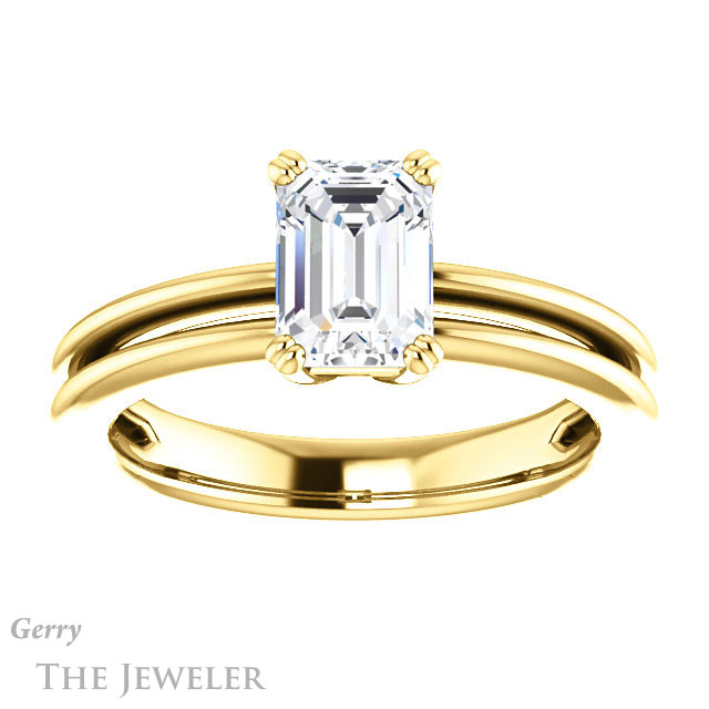 Emerald Cut Forever One Moissanite Engagement Ring #GTJ966-emerald-fb-y 1 Emerald Cut Forever Brilliant Moissanite Engagement Ring #GTJ966-emerald-fb-y