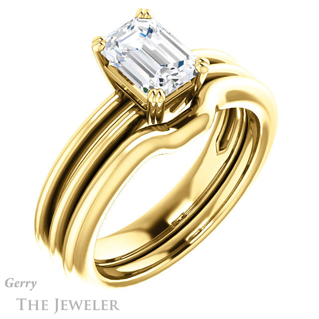 Emerald Cut Forever One Moissanite Engagement Ring #GTJ966-emerald-fb-y 6 Emerald Cut Forever Brilliant Moissanite Engagement Ring #GTJ966-emerald-fb-y