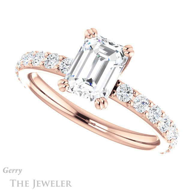 Emerald Cut Forever Brilliant Moissanite Engagement Ring #GTJ968-emerald-fb-r