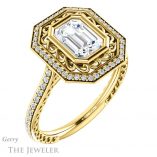 Emerald Cut Forever One Moissanite Engagement Ring #GTJ970-emerald-fb-y 4 Emerald Cut Forever Brilliant Moissanite Engagement Ring #GTJ970-emerald-fb-y