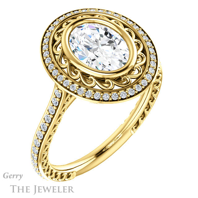 Oval Shaped Forever One Moissanite Engagement Ring #GTJ970-oval-fo-y