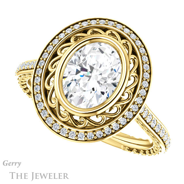 Oval Shaped Forever One Moissanite Engagement Ring #GTJ970-oval-fo-y