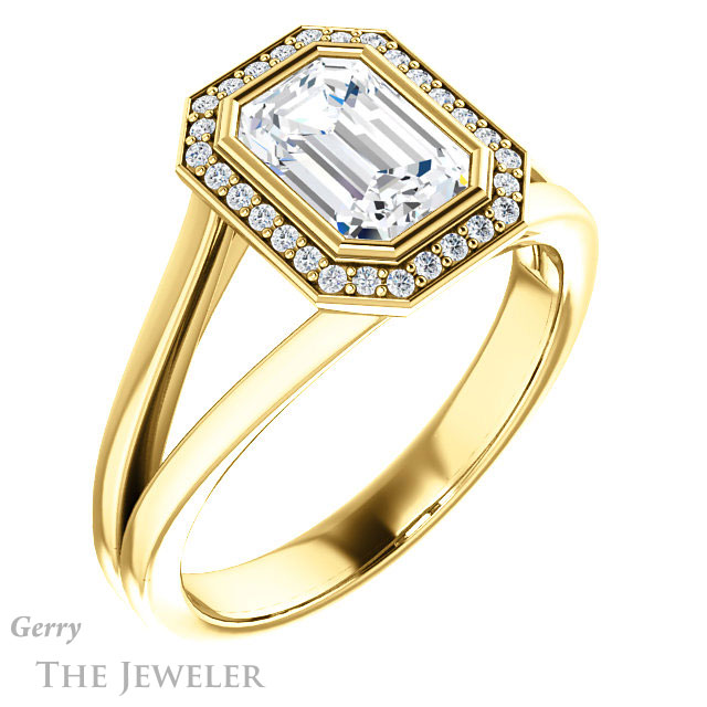 Emerald Cut Forever One Moissanite Engagement Ring #GTJ971-emerald-fb-y 4 Emerald Cut Forever Brilliant Moissanite Engagement Ring #GTJ971-emerald-fb-y