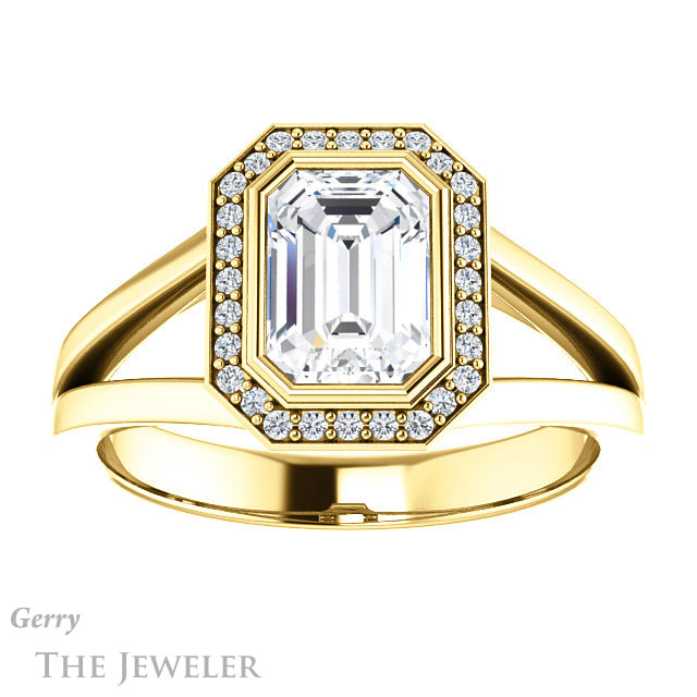 Emerald Cut Forever One Moissanite Engagement Ring #GTJ971-emerald-fb-y 1 Emerald Cut Forever Brilliant Moissanite Engagement Ring #GTJ971-emerald-fb-y