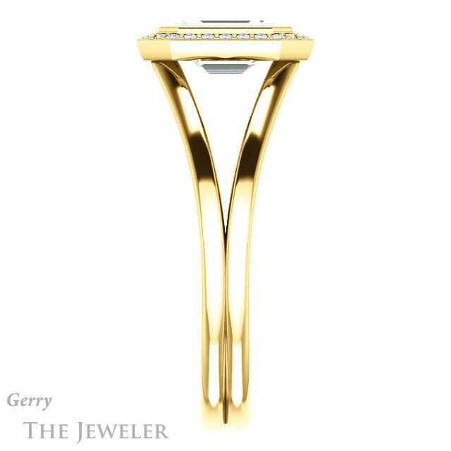 Emerald Cut Forever One Moissanite Engagement Ring #GTJ971-emerald-fb-y 3 Emerald Cut Forever Brilliant Moissanite Engagement Ring #GTJ971-emerald-fb-y