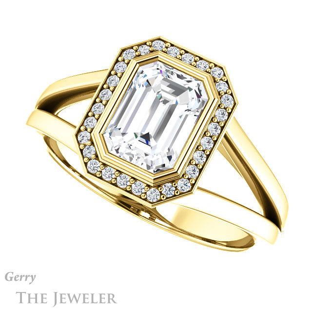 Emerald Cut Forever One Moissanite Engagement Ring #GTJ971-emerald-fb-y 5 Emerald Cut Forever Brilliant Moissanite Engagement Ring #GTJ971-emerald-fb-y