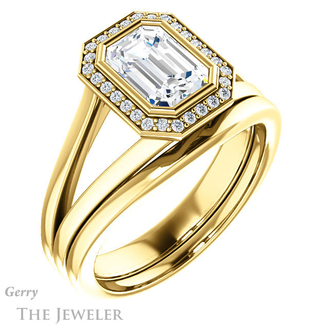 Emerald Cut Forever One Moissanite Engagement Ring #GTJ971-emerald-fb-y 6 Emerald Cut Forever Brilliant Moissanite Engagement Ring #GTJ971-emerald-fb-y