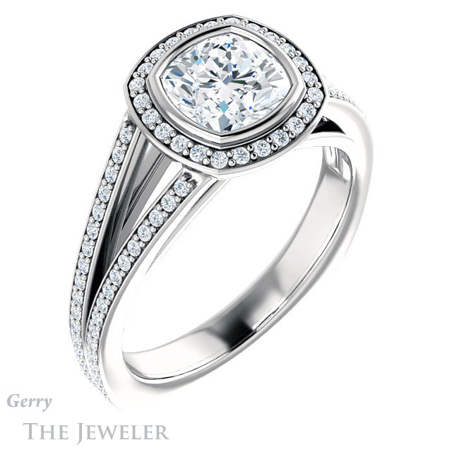 Cushion Cut Forever One Moissanite Engagement Ring #GTJ973-cushion-fo-w