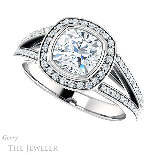 Cushion Cut Forever One Moissanite Engagement Ring #GTJ973-cushion-fo-w