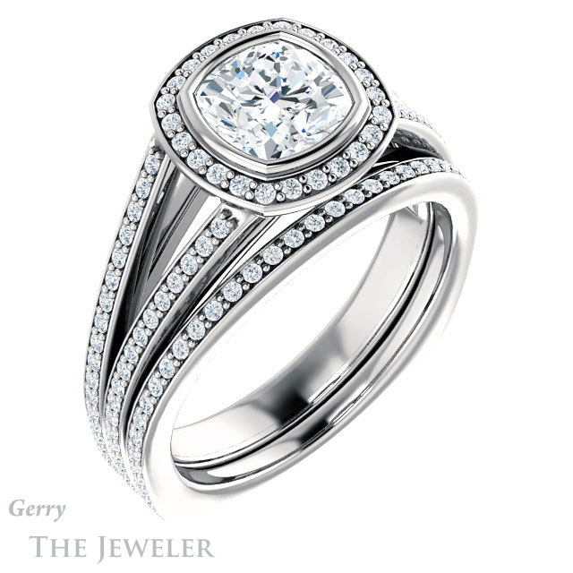 Cushion Cut Forever One Moissanite Engagement Ring #GTJ973-cushion-fo-w