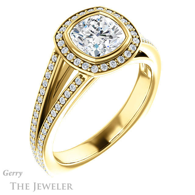 Cushion Cut Forever One Moissanite Engagement Ring #GTJ973-cushion-fo-y