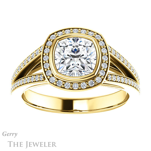 Cushion Cut Forever One Moissanite Engagement Ring #GTJ973-cushion-fo-y