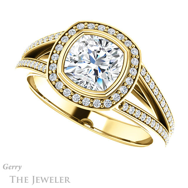 Cushion Cut Forever One Moissanite Engagement Ring #GTJ973-cushion-fo-y