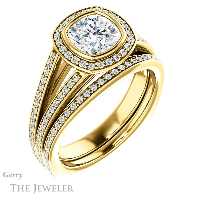 Cushion Cut Forever One Moissanite Engagement Ring #GTJ973-cushion-fo-y