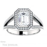 Emerald Cut Forever One Moissanite Engagement Ring #GTJ973-emerald-fb-w 1 Emerald Cut Forever Brilliant Moissanite Engagement Ring #GTJ973-emerald-fb-w