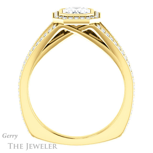 Emerald Cut Forever One Moissanite Engagement Ring #GTJ973-emerald-fb-y 2 Emerald Cut Forever Brilliant Moissanite Engagement Ring #GTJ973-emerald-fb-y