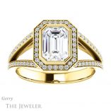 Emerald Cut Forever One Moissanite Engagement Ring #GTJ973-emerald-fb-y 1 Emerald Cut Forever Brilliant Moissanite Engagement Ring #GTJ973-emerald-fb-y