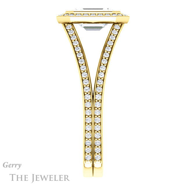 Emerald Cut Forever One Moissanite Engagement Ring #GTJ973-emerald-fb-y 3 Emerald Cut Forever Brilliant Moissanite Engagement Ring #GTJ973-emerald-fb-y