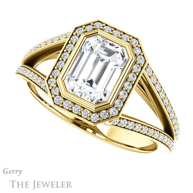 Emerald Cut Forever One Moissanite Engagement Ring #GTJ973-emerald-fb-y 5 Emerald Cut Forever Brilliant Moissanite Engagement Ring #GTJ973-emerald-fb-y