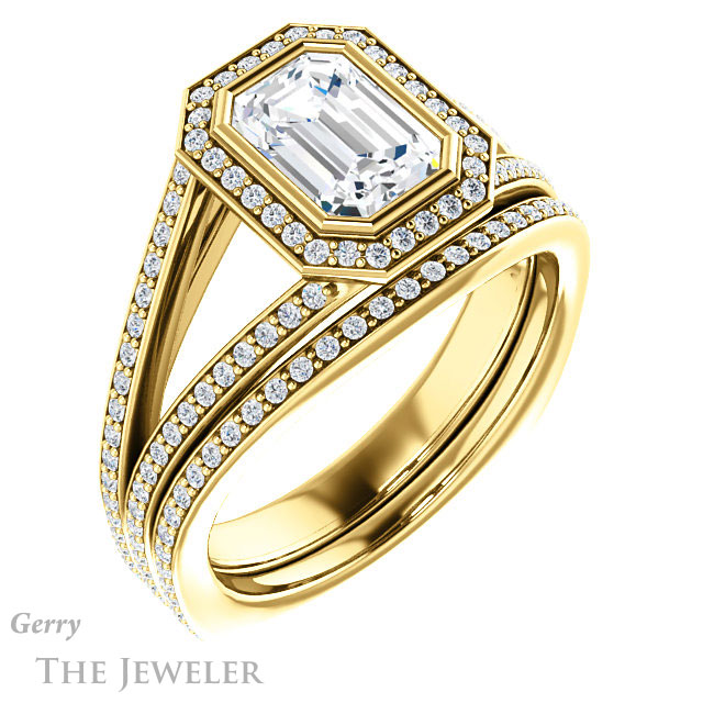 Emerald Cut Forever One Moissanite Engagement Ring #GTJ973-emerald-fb-y 6 Emerald Cut Forever Brilliant Moissanite Engagement Ring #GTJ973-emerald-fb-y