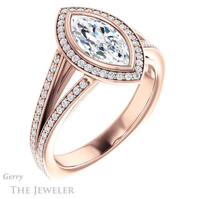 Marquise Cut Forever One Moissanite Engagement Ring #GTJ973-marquise-fb-r 4 Marquise Cut Forever Brilliant Moissanite Engagement Ring #GTJ973-marquise-fb-r