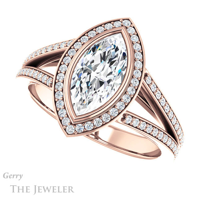 Marquise Cut Forever One Moissanite Engagement Ring #GTJ973-marquise-fb-r 5 Marquise Cut Forever Brilliant Moissanite Engagement Ring #GTJ973-marquise-fb-r