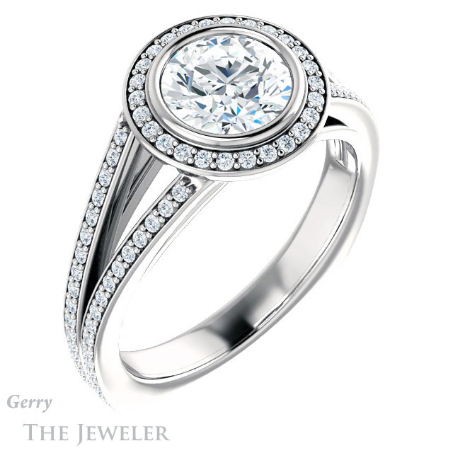 Round Cut Forever One Moissanite Engagement Ring #GTJ973-round-fo-w
