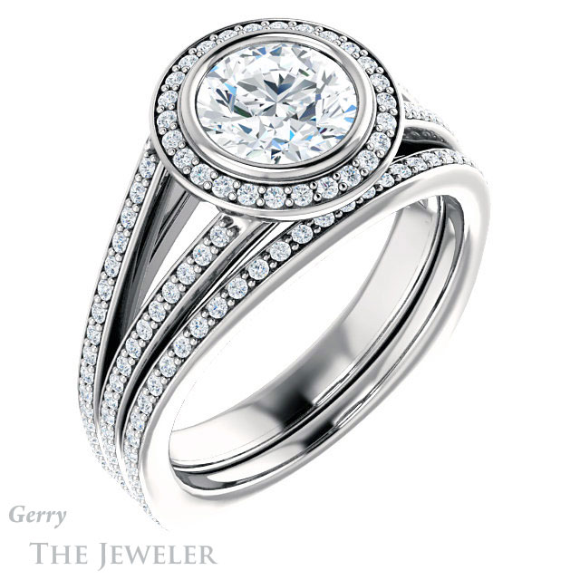 Round Cut Forever One Moissanite Engagement Ring #GTJ973-round-fo-w