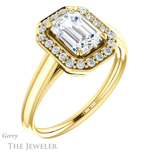 Emerald Cut Forever One Moissanite Engagement Ring #GTJ974-emerald-fb-y 4 Emerald Cut Forever Brilliant Moissanite Engagement Ring #GTJ974-emerald-fb-y