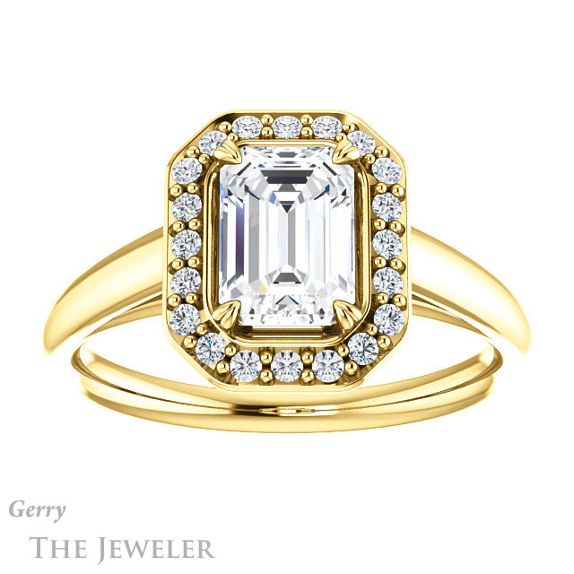 Emerald Cut Forever One Moissanite Engagement Ring #GTJ974-emerald-fb-y 1 Emerald Cut Forever Brilliant Moissanite Engagement Ring #GTJ974-emerald-fb-y