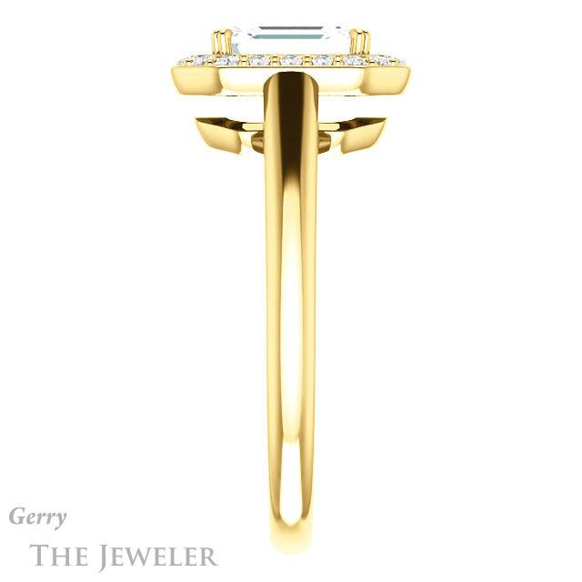 Emerald Cut Forever One Moissanite Engagement Ring #GTJ974-emerald-fb-y 3 Emerald Cut Forever Brilliant Moissanite Engagement Ring #GTJ974-emerald-fb-y