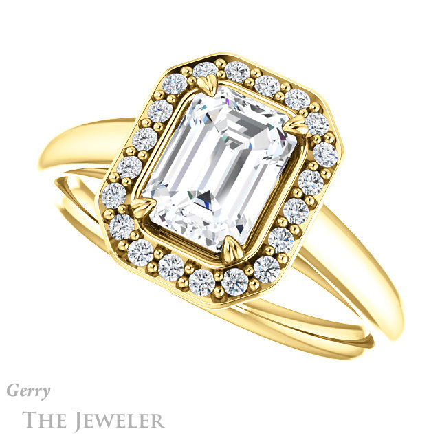 Emerald Cut Forever One Moissanite Engagement Ring #GTJ974-emerald-fb-y 5 Emerald Cut Forever Brilliant Moissanite Engagement Ring #GTJ974-emerald-fb-y
