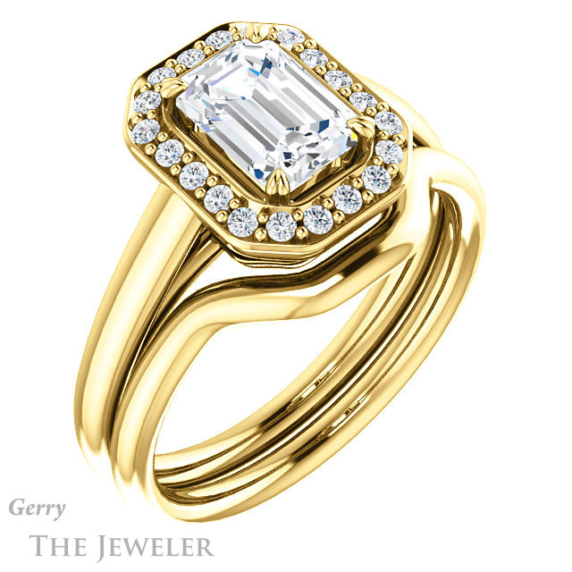 Emerald Cut Forever One Moissanite Engagement Ring #GTJ974-emerald-fb-y 6 Emerald Cut Forever Brilliant Moissanite Engagement Ring #GTJ974-emerald-fb-y