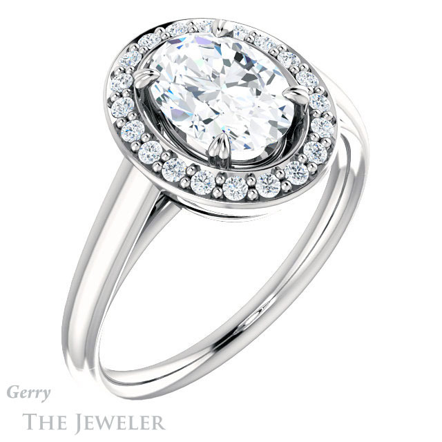 Oval Shaped Forever One Moissanite Engagement Ring #GTJ974-oval-fo-w 4 Oval Shaped Forever One Moissanite Engagement Ring #GTJ974-oval-fo-w