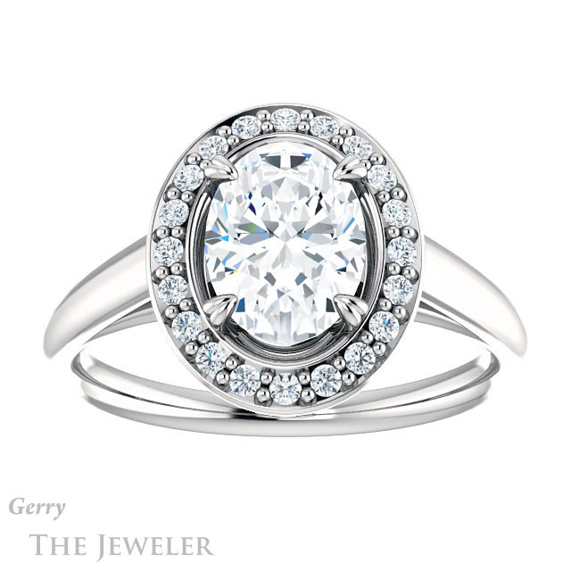 Oval Shaped Forever One Moissanite Engagement Ring #GTJ974-oval-fo-w