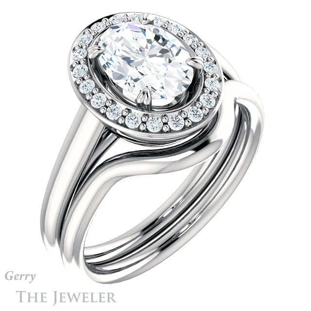 Oval Shaped Forever One Moissanite Engagement Ring #GTJ974-oval-fo-w 6 Oval Shaped Forever One Moissanite Engagement Ring #GTJ974-oval-fo-w