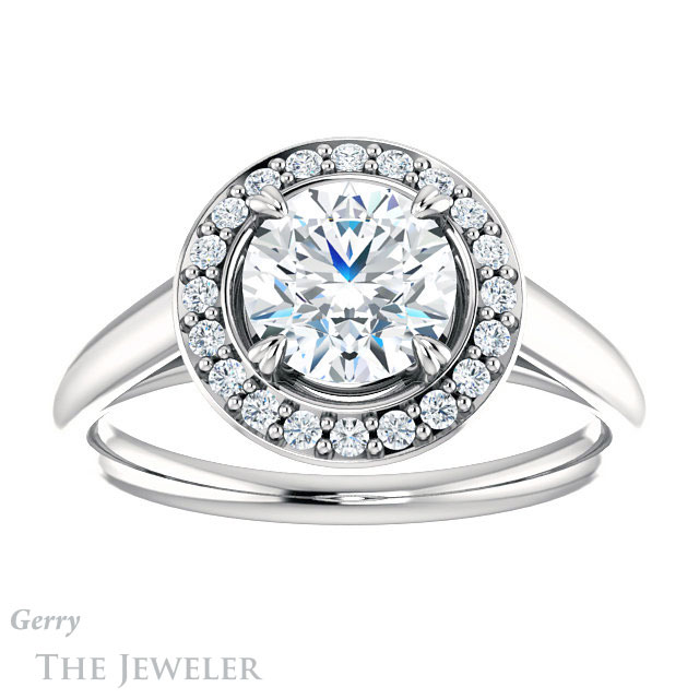 Round Cut Forever One Moissanite Engagement Ring #GTJ974-round-fo-w