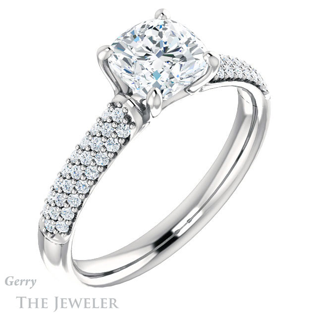 Cushion Cut Forever One Moissanite Engagement Ring #GTJ975-cushion-fo-w 4 Cushion Cut Forever One Moissanite Engagement Ring #GTJ975-cushion-fo-w