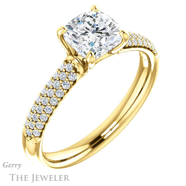 Cushion Cut Forever One Moissanite Engagement Ring #GTJ975-cushion-fo-y 4 Cushion Cut Forever One Moissanite Engagement Ring #GTJ975-cushion-fo-y
