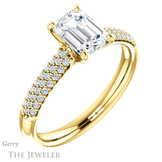 Emerald Cut Forever One Moissanite Engagement Ring #GTJ975-emerald-fb-y 4 Emerald Cut Forever Brilliant Moissanite Engagement Ring #GTJ975-emerald-fb-y