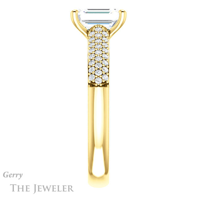 Emerald Cut Forever One Moissanite Engagement Ring #GTJ975-emerald-fb-y 3 Emerald Cut Forever Brilliant Moissanite Engagement Ring #GTJ975-emerald-fb-y